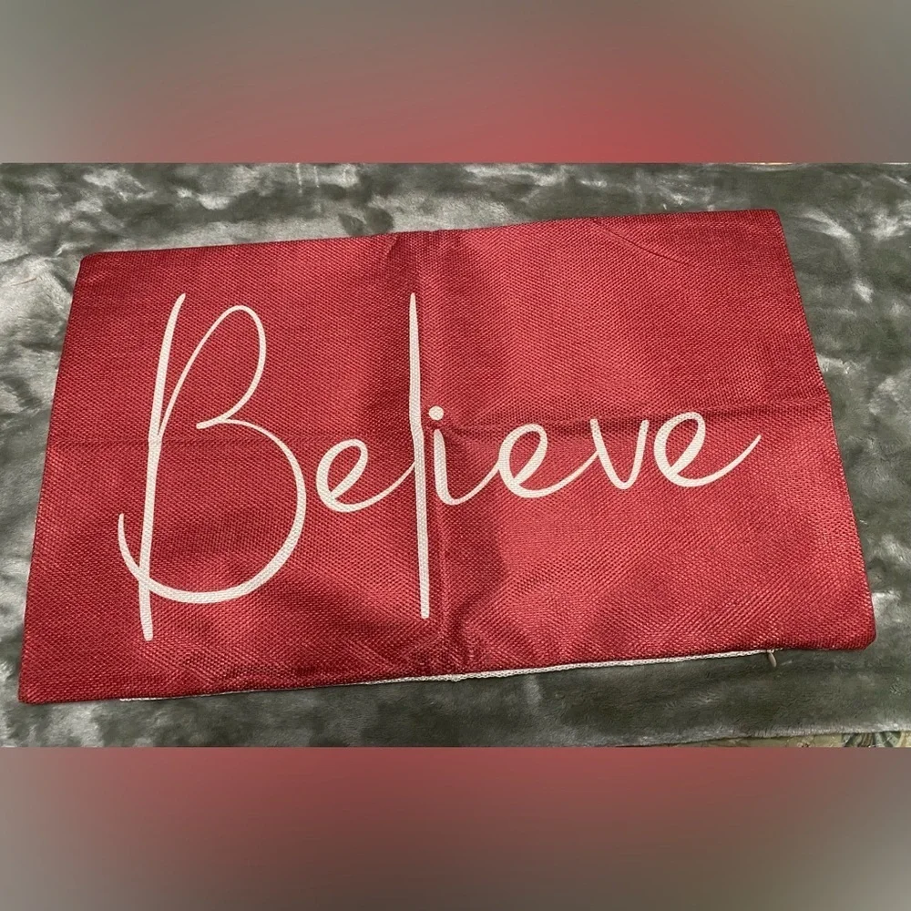 Merry Christmas and Believe Maroon Pillow Covers